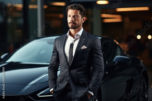 Caucasiansian Man Rich Entrepreneur Luxury Car Concept Generative AI