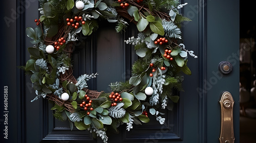 Christmas wreath decorated with bows and other high-quality Christmas decorations 4K