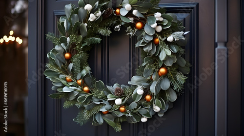 Christmas wreath decorated with bows and other high-quality Christmas decorations 4K