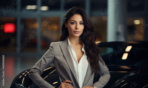 Hispanic Woman Wealthy Business Person Sports Car Concept Generative AI photo