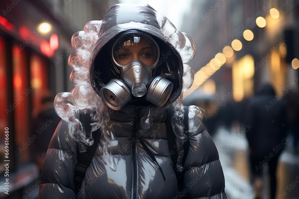 a beautiful woman bundled-up walking on the street a beautiful woman bundled-up walking on the street