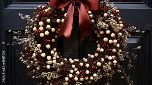 Christmas wreath decorated with bows and other high-quality Christmas decorations 4K