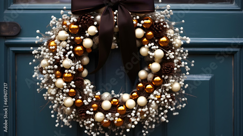 Christmas wreath decorated with bows and other high-quality Christmas decorations 4K