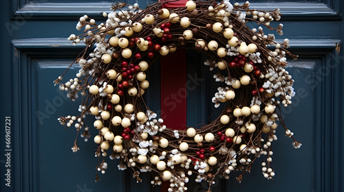 Christmas wreath decorated with bows and other high-quality Christmas decorations 4K