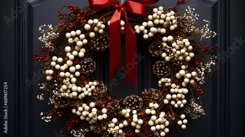 Christmas wreath decorated with bows and other high-quality Christmas decorations 4K