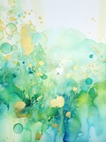 Green abstract watercolor background with bubbles