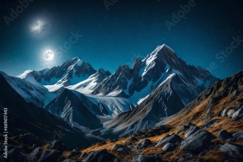 A mountain in the moonlight, serene
