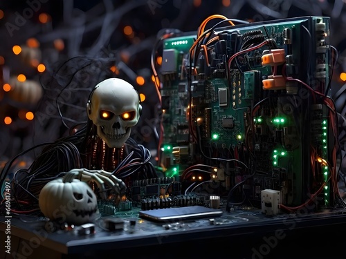 Haunted Circuit Board: Halloween Tech Spectacle Generated by AI 