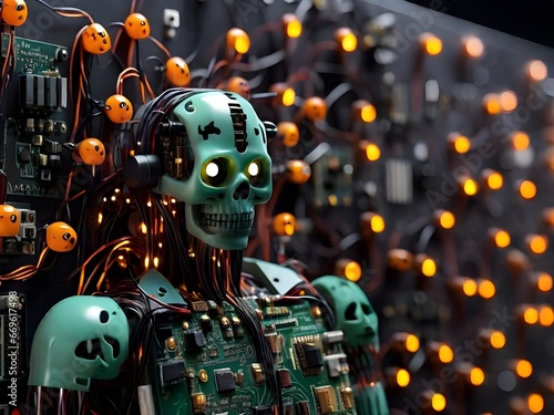 Haunted Circuit Board: Halloween Tech Spectacle Generated by AI
