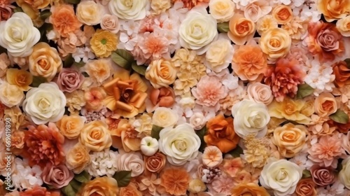 Artificial Flowers Wall for Background in vintage sty generative ai