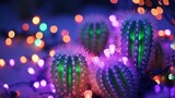 Vibrant Christmas Lights Accentuate the Prickly Saguaro Cactus in Arizona's Night Sky