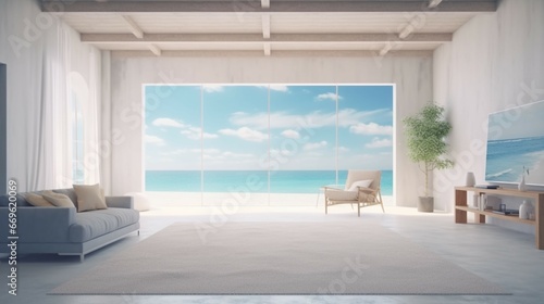 beach house lounge with big blank wall beautifull generative ai © Abonti