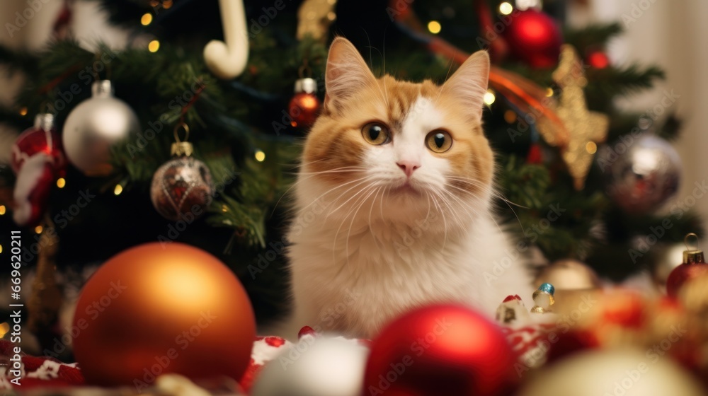 Winter Wreckage: Guilty Pet Cat Destroys Christmas Tree and Ornaments in December Winter Wreckage: Guilty Pet Cat Destroys Christmas Tree and Ornaments in December