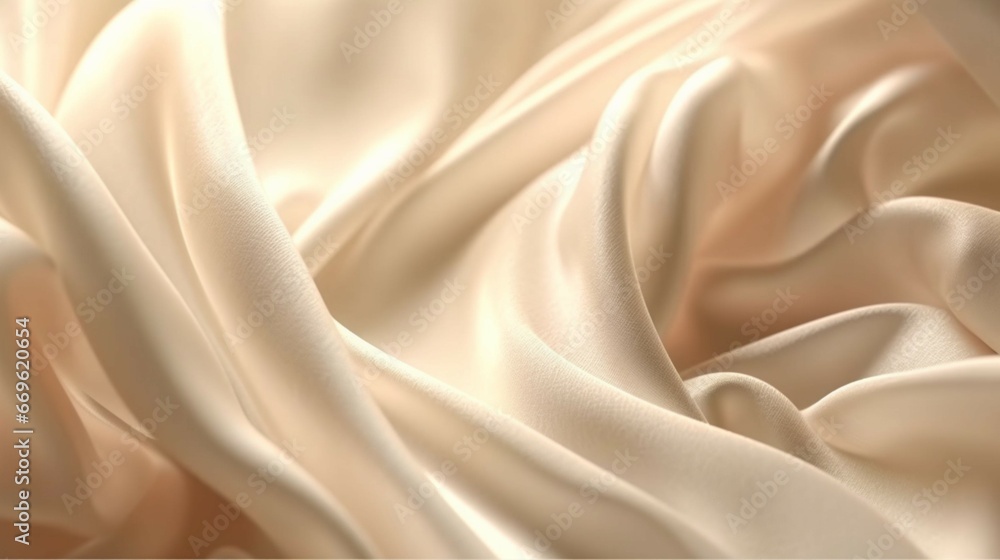 Fototapeta premium Beige linen fabric texture with folds and natural generative ai