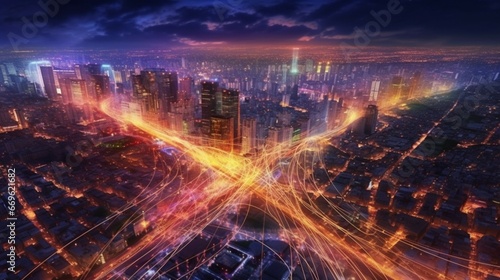 city which is conected with fiber optic cables going generative ai