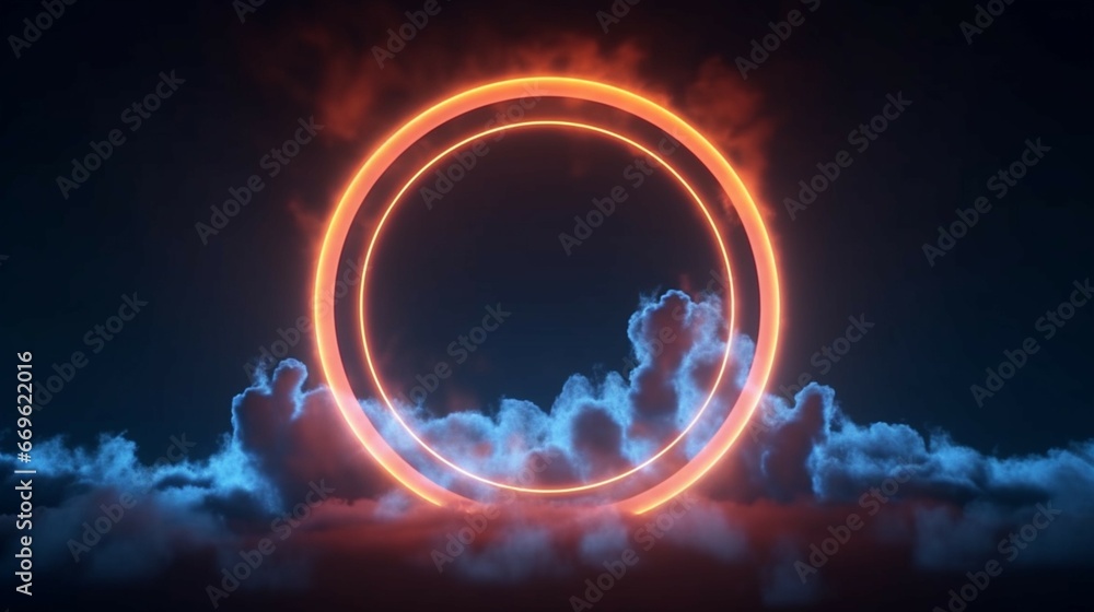 Obraz premium render abstract cloud illuminated with neon light generative ai