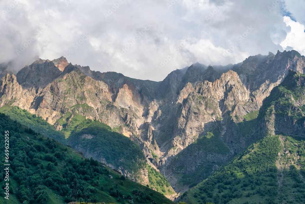 Fototapeta premium Caucasus Mountains in Kazbegi, Georgia