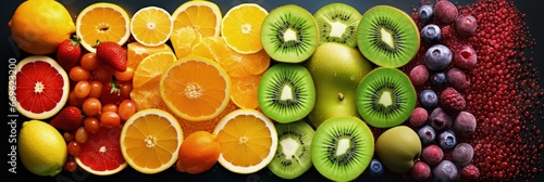 rainbow food fruit pictures, in the style of conceptual-collage, yellow and emerald, decorative backgrounds, silver and orange, environmental awareness, strong composition, kimoicore