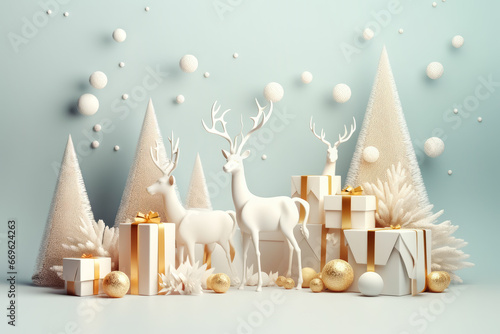 Merry Christmas and Happy New Year greeting card with beautiful Christmas scene.