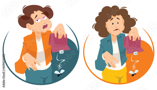 Girl with empty wallet. Illustration for internet and mobile website.