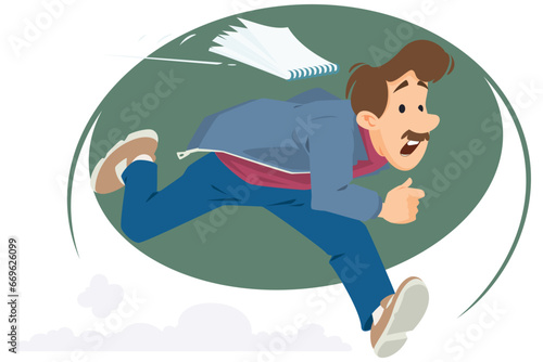 Man gets kicked out of his job. Illustration for internet and mobile website.