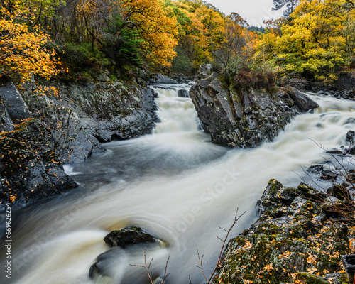 The powerful Falls of Leny, found within Queen Elizabeth Forest Park in Loch Lomond and the Trossachs National Park in the Scottish Highlands