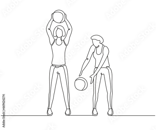 Med ball side slams exercise Line Drawing isolated on copy space white background, Medicine Ball Alternating Side Slams exercise editable vector illustration, Continuous one line drawing, Line drawing