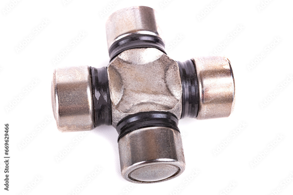 cardan. the crosspiece is made of black metal. white background. there is a tinting. cardan. the crosspiece is made of black metal. white background. there is a tinting.