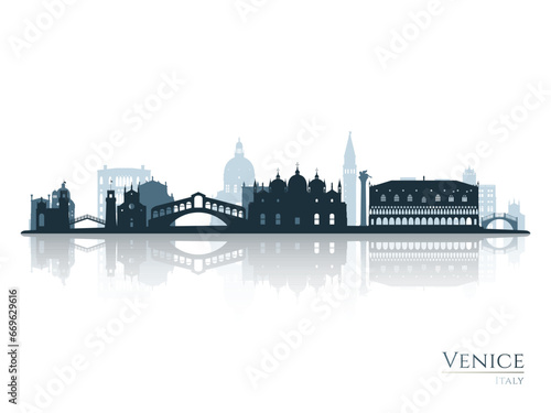 Venice skyline silhouette with reflection. Landscape Venice, Italy. Vector illustration. © greens87