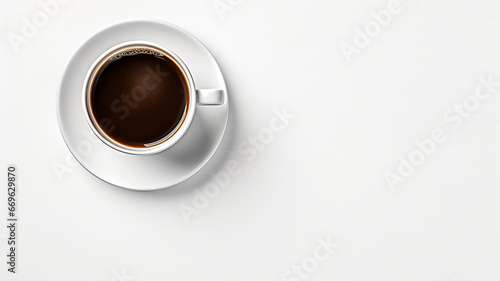 white coffee cup or mug with hot black coffee, isolated design element, top view, flat lay