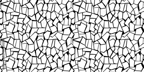 Broken white forms of dried earth or cracked glass. Vector from white shapes and black background. For seamless print, decoration, pillows, notebooks, packaging, textiles.