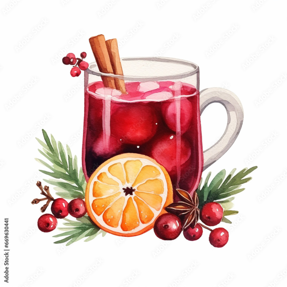 Watercolour Collection { No4 } - Christmas Hot Mulles Spiced Wine Collection. Hand Painted Cute Naive Scandinavian Folk Art Xmas Winter Drink Isolated on White Background. Generative AI Watercolour Collection { No4 } - Christmas Hot Mulles Spiced Wine Collection. Hand Painted Cute Naive Scandinavian Folk Art Xmas Winter Drink Isolated on White Background. Generative AI