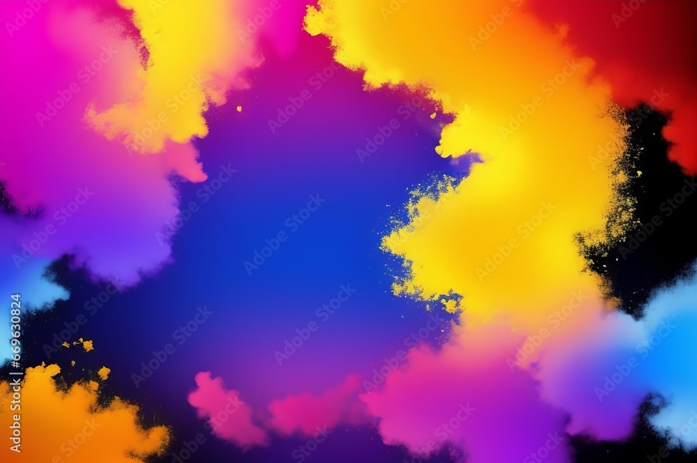 Smoke colorful clouds background banner for webpage. Paint explosion blue, pink, purple, yellow multicolor mobile backdrop. AI Generated