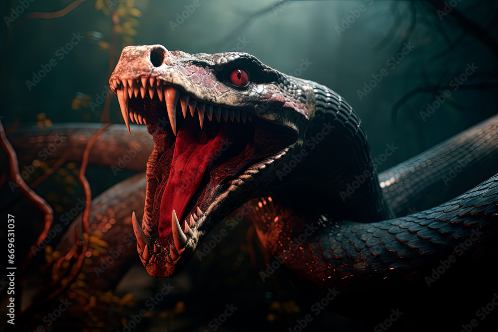 Naklejka premium Snake attack. Reptiles. Generative AI
