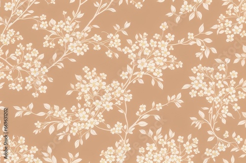 pattern dry floral branches wallpaper with cotton flower. AI Generated