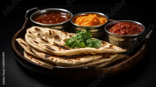 Indian Cuisine Chapatti with variety sauce