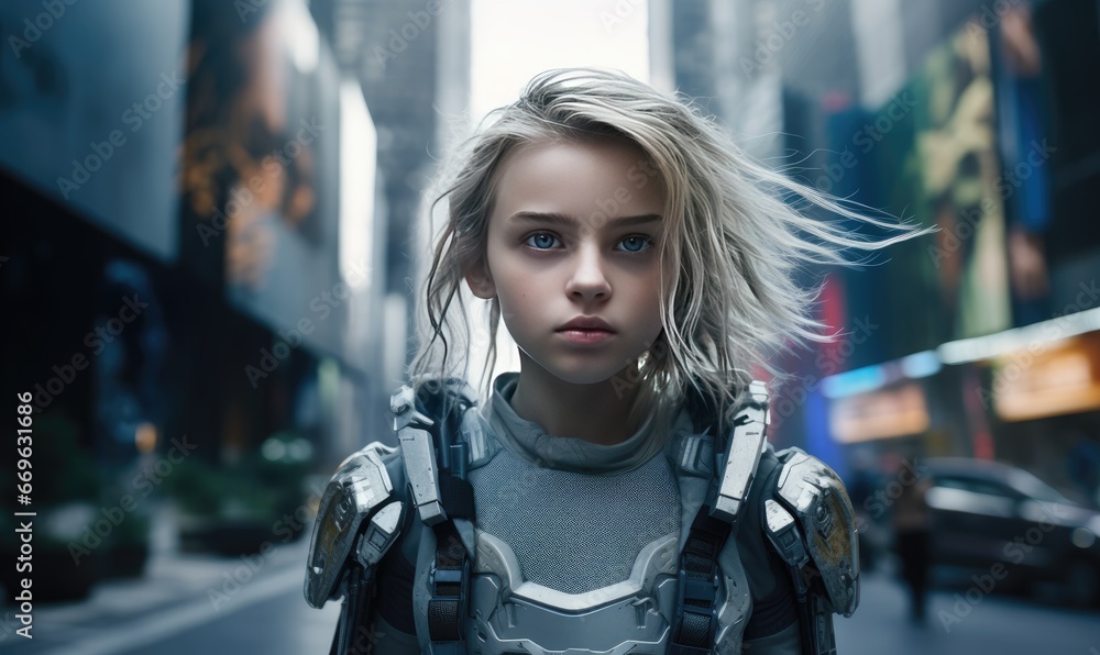 A woman in a futuristic suit posing confidently for the camera A woman in a futuristic suit posing confidently for the camera