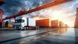 Truck Carry Goods Through Shipping Terminal