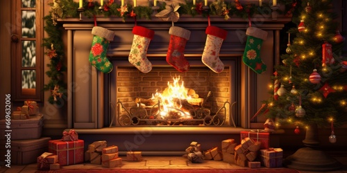 fireplace with christmas decorations