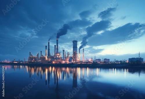 Power Plant and Tower Column oil and gas industry at night