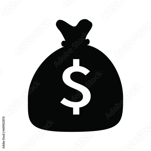 Money bag vector icon with a dollar sign. Stock vector illustration isolated on white background. 