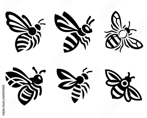 Honey bee logo design template with vector illustration. Flying honey bee icon symbol in line, flat, and color style. Vector illustration