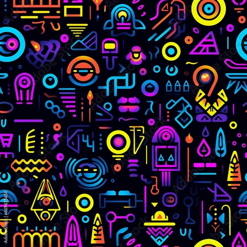 Neon abstract seamless pattern with lines