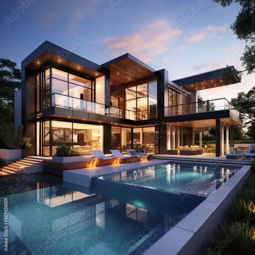 Modern luxury home showcase exterior with swimming pool © rao zabi