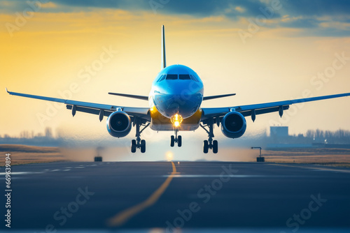 airplane landing or taking off on runway 