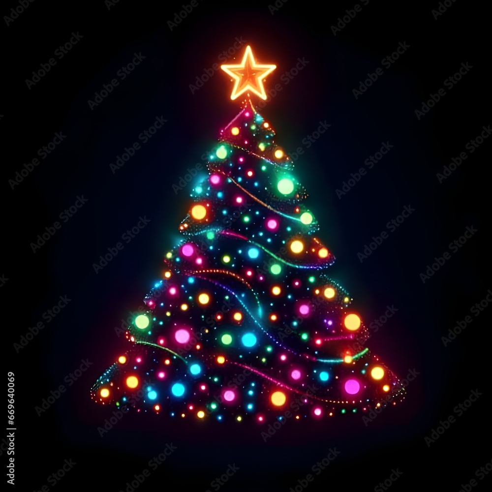 Abstract christmas tree with colorful polkadots on a black background Abstract christmas tree with colorful polkadots on a black background