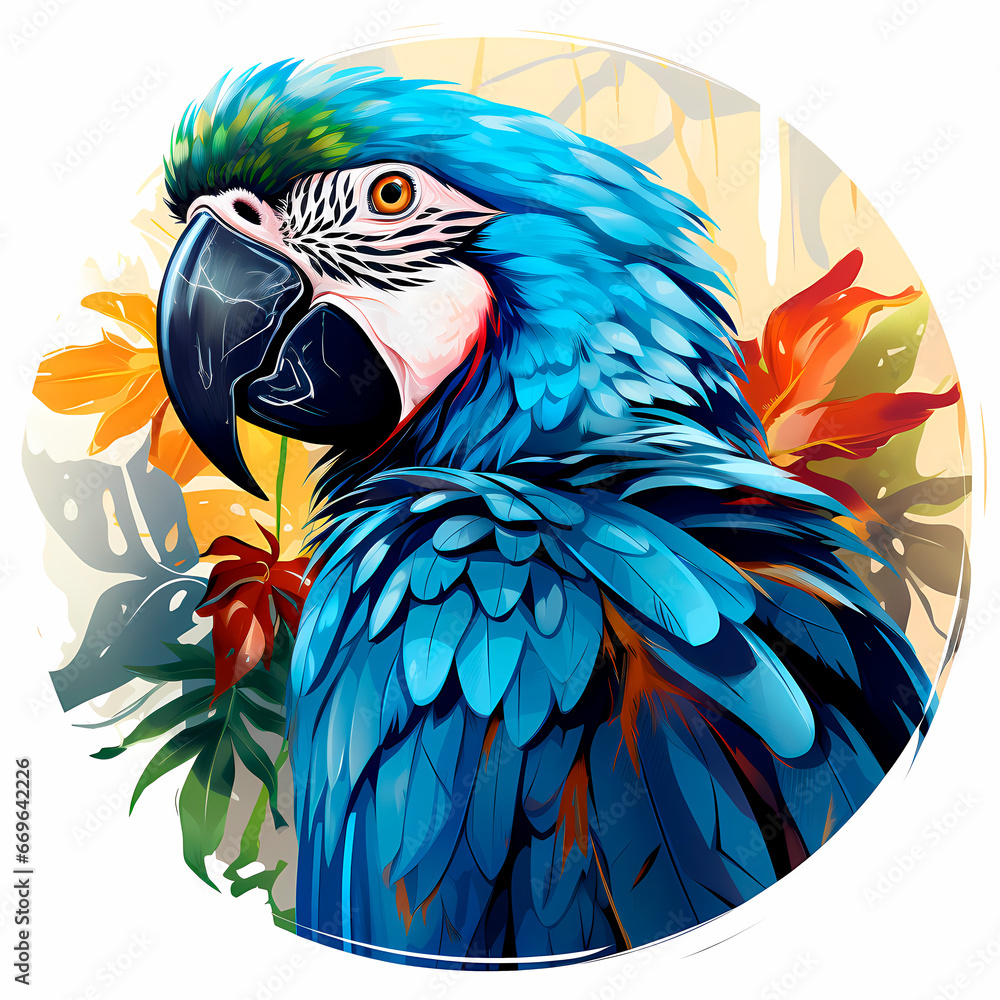 Obraz premium black beak tropical blue bird illustration