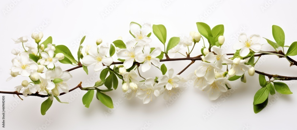 Delicate spring flowers on a jasmine branch