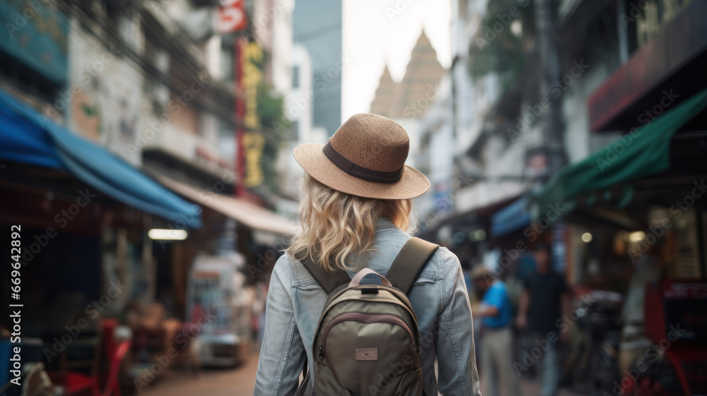 Back View of Traveler Exploring Bangkok Back View of Traveler Exploring Bangkok