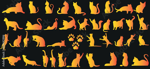 Une collection élégante de silhouettes de chats vectoriels noirs et blancs sur un fond blanc. Parfait pour les amoureux des animaux de compagnie, les designers et les artistes. photo